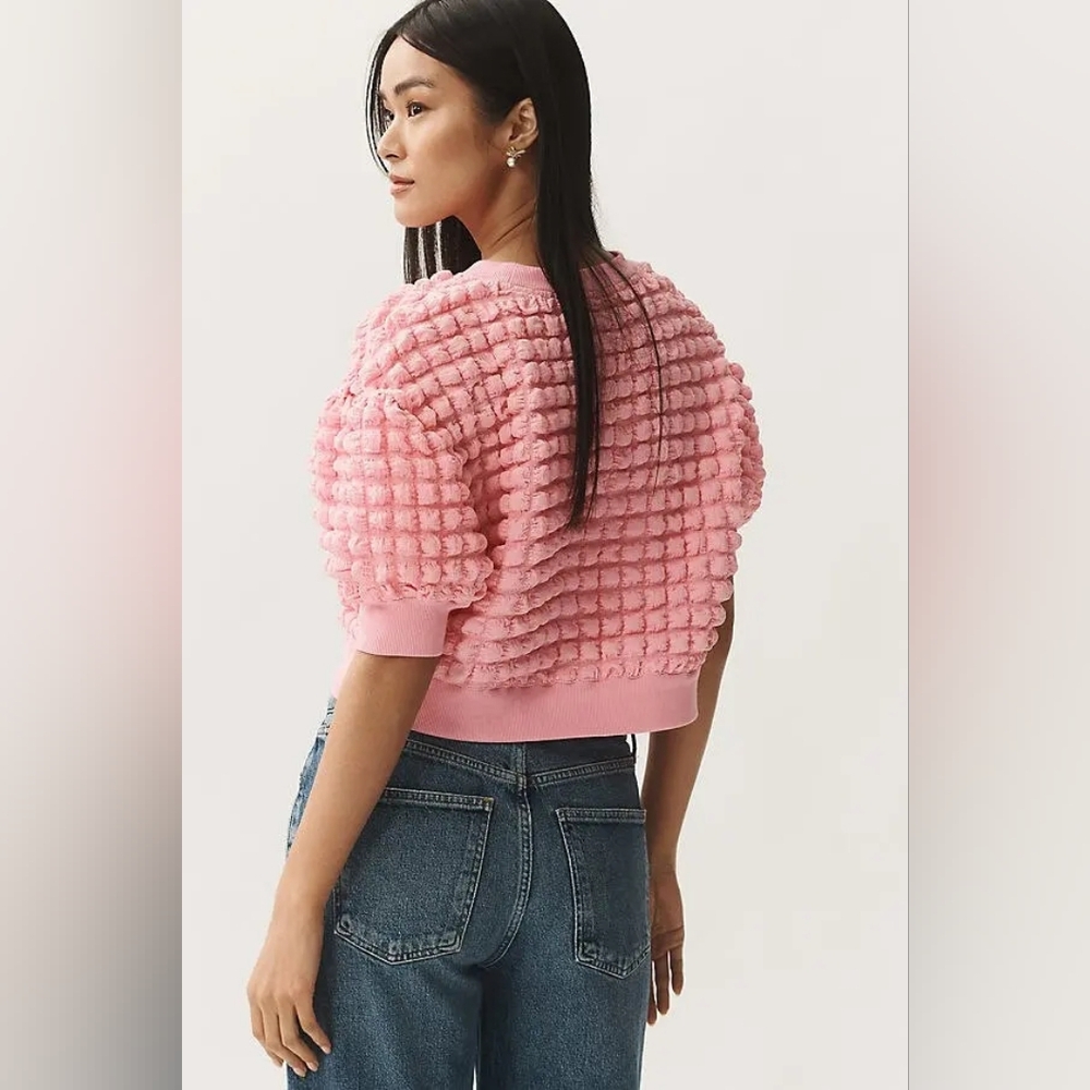 Maeve Anthropologie Puff Sleeve Pastel Pink Bubble Top In M NWT - Picture 3 of 10